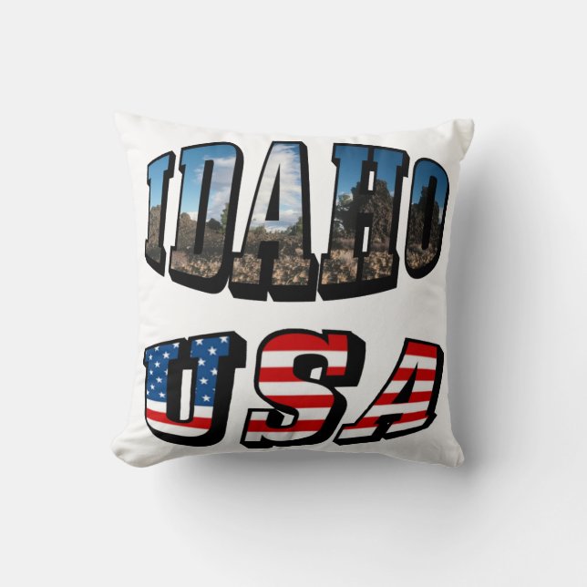 Idaho Picture Staat and Flag USA Text Kissen (Vorderseite)