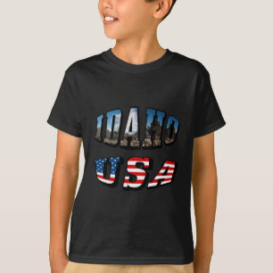 Idaho Picture Staat and Flag USA Text T-Shirt