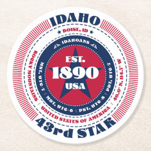Idaho Red White Blue Typografie Runder Pappuntersetzer