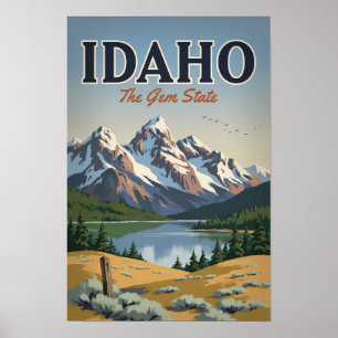 Idaho Sawtooth-Gebirgskette Illustration Reise Kun Poster