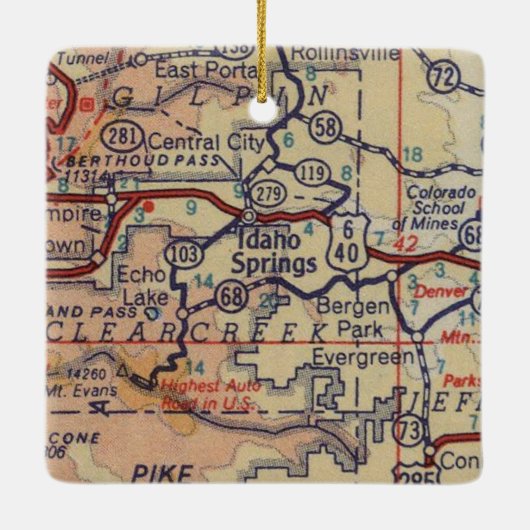 Idaho Springs CO Vintag Map Keramikornament (Rückseite)