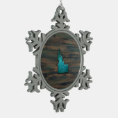 Idaho Staat Form Aquamarin Schneeflocken Zinn-Ornament (Links)