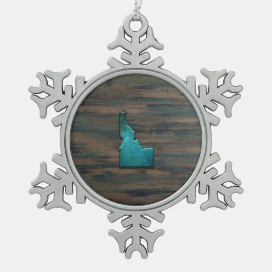 Idaho Staat Form Aquamarin Schneeflocken Zinn-Ornament (Vorderseite)