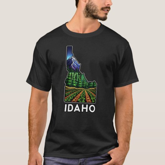 Idaho Staat Kontur Tattoo Style Potato Fields T-Shirt (Vorderseite)