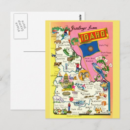 Idaho Staat Map Postkarte (Vorne/Hinten)