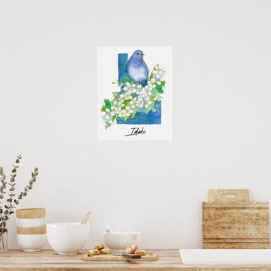 Idaho State Shape Mountain Bluebird Syringa  Poster (Küche)