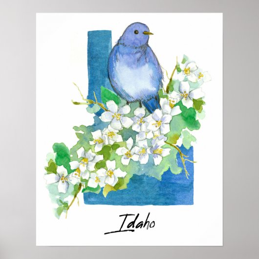 Idaho State Shape Mountain Bluebird Syringa  Poster (Vorne)
