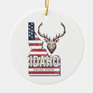 Idaho United Staaten Retro Map Vintag Deer USA Keramik Ornament