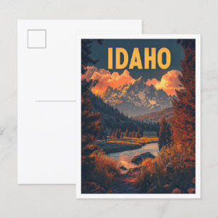 Idaho USA Art Vintag Illustration Travel Postkarte