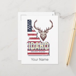 Idaho Vereinigte Staaten Retro-Karte Vintage-Hirsc Feiertagspostkarte