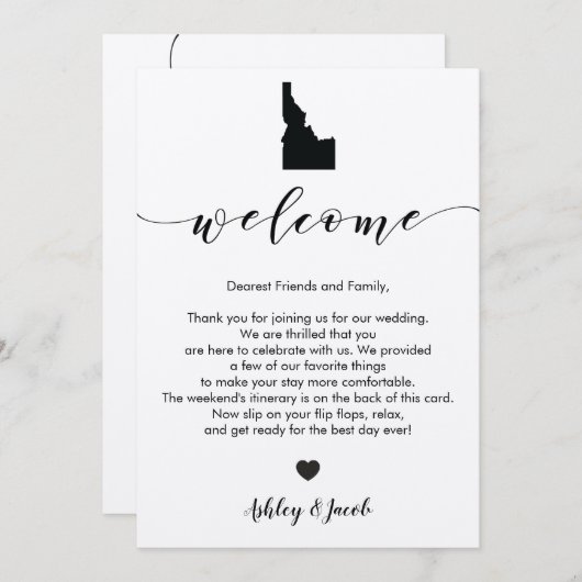 Idaho Wedding Welcome Letter & Itinerary Card Programm (Vorne/Hinten)