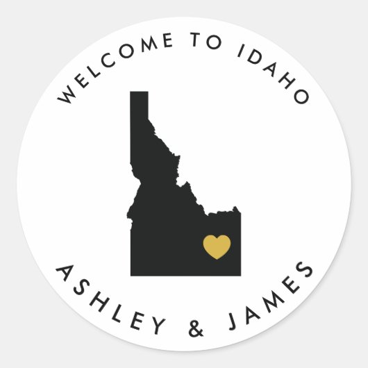 Idaho Wedding Welcome Sticker Tag, Gold & Black (Vorderseite)