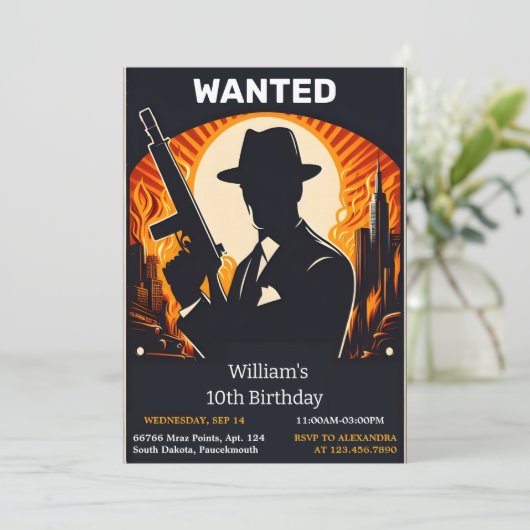 Ideal Erwachsene Kinder 90er Junge Retro Mafia 10. Einladung (Stehend Vorderseite)