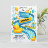 Ideal Splash Bubbles Summer Duck Foam 1. Geburtsta Einladung (Stehend Vorderseite)