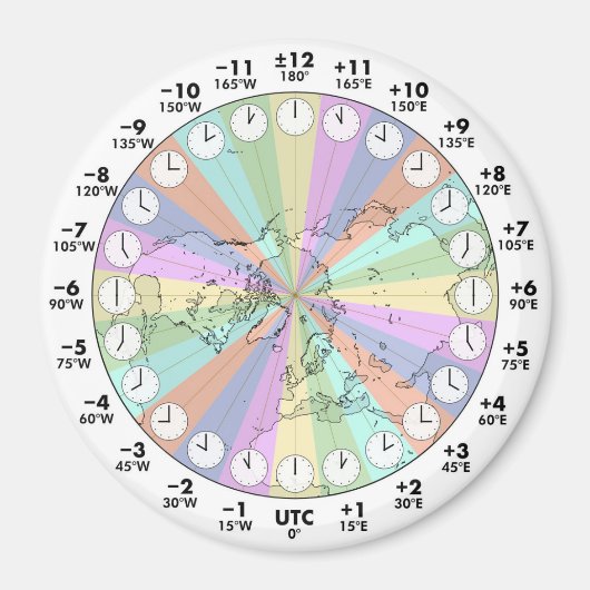 Ideal Time Zones Northern Hemisphäre Round Magnet (Vorne)