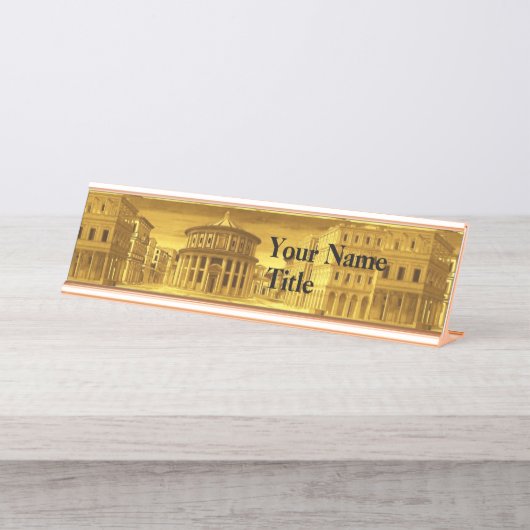 IDEALE STADT, Renaissance-Architektur / Gelb gelb Schreibtischnamensplakette (Vorderseite )