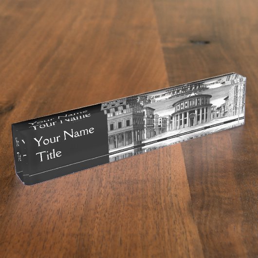 IDEALE STADT, Renaissance-Architektur / Schwarz-we Namensplakette (Seite)