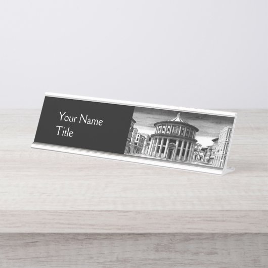 IDEALE STADT, Renaissance-Architektur Schwarz-weiß Schreibtischnamensplakette (Vorderseite )