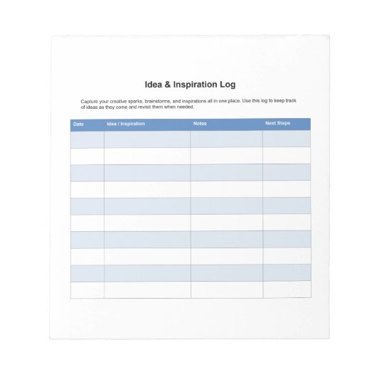 Ideen-Inspirations-Log Notizblock (Vorderseite)