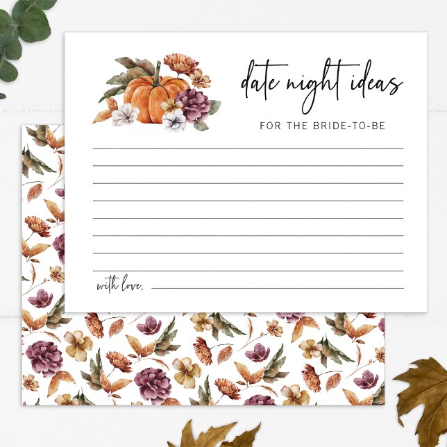 Ideenkarte für die Nacht des Herbst (Fall Pumpkin Floral Date Night Ideas Card by Painted Paperie
)