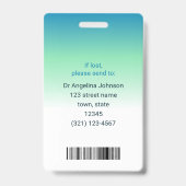 Identifikation des Arztes Blaue grüne Bezeichnung  Ausweis (Rückseite)