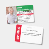 Identifikation des Fotos mit Kind-ID-Notfallallerg Ausweis (Vorder- & Rückseite)