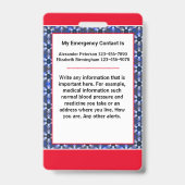 Identifikation des medizinischen Notfallwarnsystem Ausweis (Rückseite)