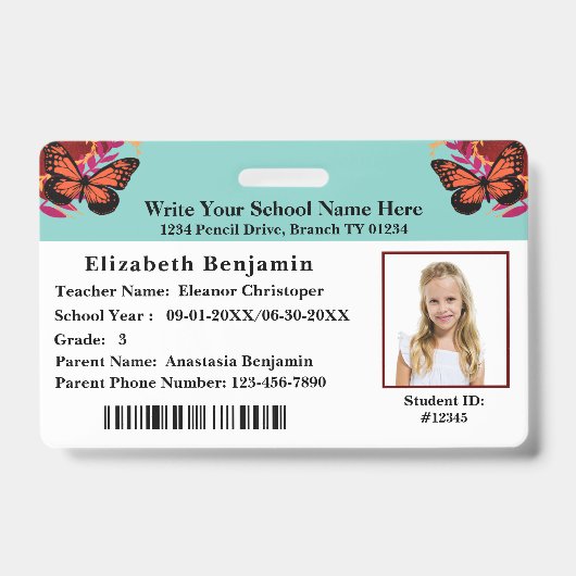 Identifizierungskarte Bar für Schüler Ausweis (Vorderseite)