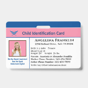 Identifizierungskarte Boy Girl Child Foto Custom Ausweis