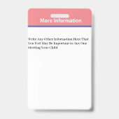 Identifizierungskarte für das Kind-Jungen-Mädchen- Ausweis (Back)