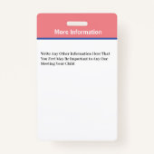 Identifizierungskarte für das Kind-Jungen-Mädchen- Ausweis (Rückseite)