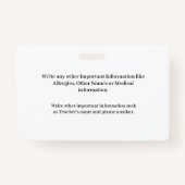 Identifizierungskarte für Kindermädchen personalis Ausweis (Rückseite)