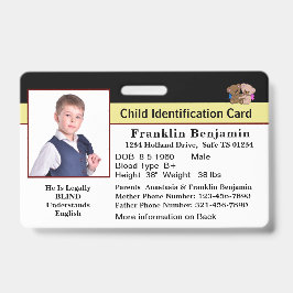 Identifizierungskarte Kinderbaby Foto Emergency Ausweis