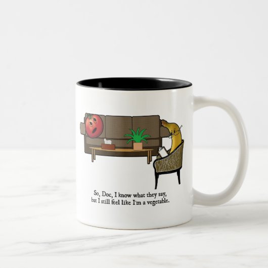 Identitätskrise, Tomate sieht Psychiater Zweifarbige Tasse (Rechts)