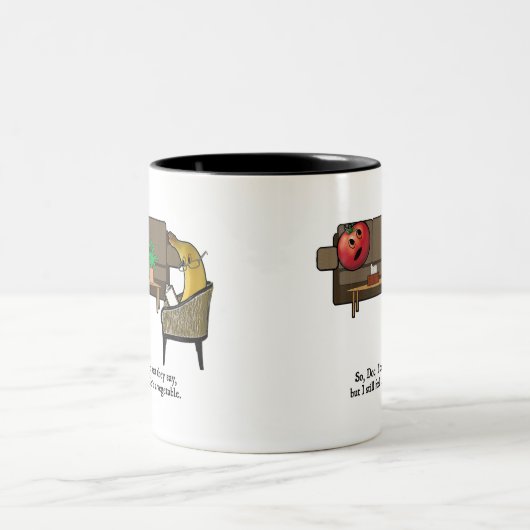 Identitätskrise, Tomate sieht Psychiater Zweifarbige Tasse (Mittel)