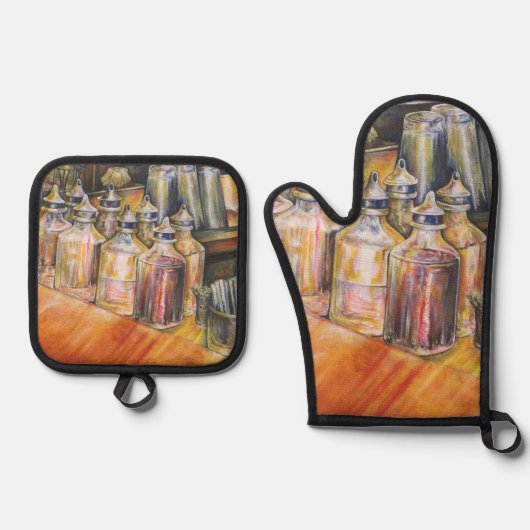 Ideologie des goldenen Lichts. Ofenhandschuh & Topflappen-Set (Vorderseite)