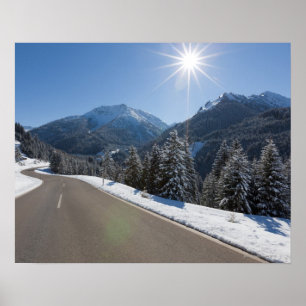 Idyllic empty road thrugh a winter landscape, 2 poster