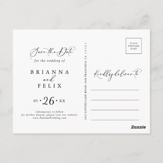 Idyllic Stylish Calligraphy Save the Date Postkarte (Rückseite)