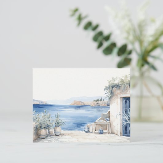 Idyllische griechische Insel: Digitalfarben Kunst Postkarte (Stehend Vorderseite)