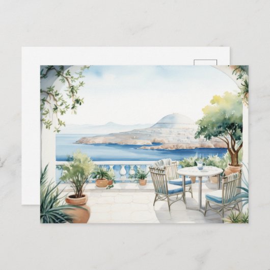Idyllische griechische Insel: Digitalfarben Kunst Postkarte (Vorne/Hinten)