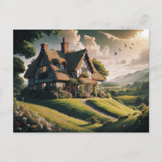 Idyllische Hütte mit Strohdächern Postkarte