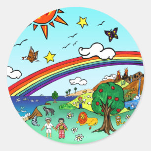 Idyllische Kinderlandschaft — Paradies Binder Runder Aufkleber