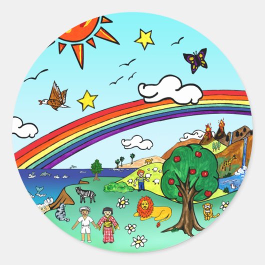 Idyllische Kinderlandschaft — Paradies Binder Runder Aufkleber (Vorderseite)