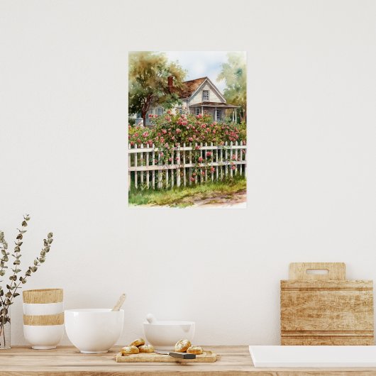 Idyllische Klettertouren Rose im ländlichen Raum Poster (Küche)