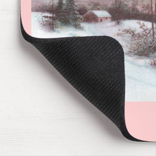 Idyllische Land-Winter-Szene mit rosa Mousepad (Ecke)