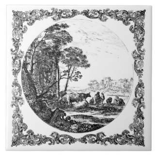Idyllische ländliche Szene Vintage Delft Schwarz-W Fliese