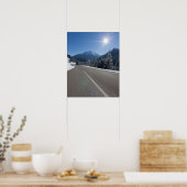 Idyllische leere Straße durch eine Winterlandschaf Poster (Küche)