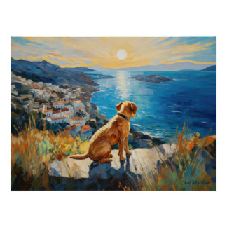 Idyllische Mittelmeerstadt Labrador Retriever Dog Poster