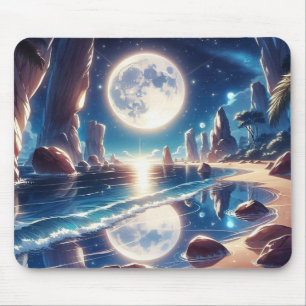 Idyllische Moonlit Beach Malerei Mousepad