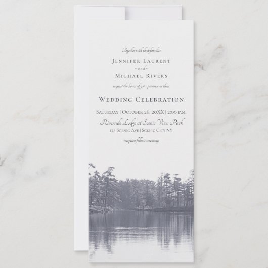 idyllische Seenlandschaft Blau-graue Hochzeit Einladung (Vorderseite)